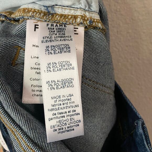 Frame Le Crop Mini Boot Jean US 26 Fringe Shredded Hem Blue Dark Wash Boho - Picture 11 of 14